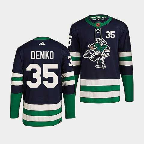 Mens Vancouver Canucks #35 Thatcher Demko Navy 2022 Reverse Retro Stitched Jersey Dzhi